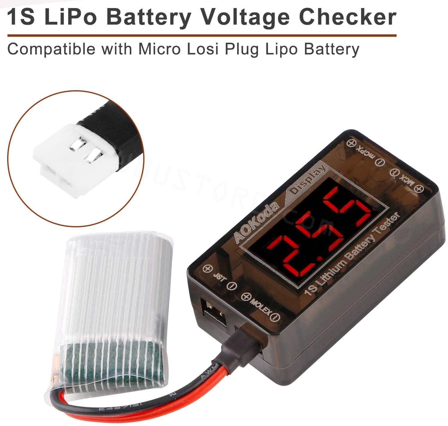 AOKoda AOK-041 1S LiPo probado - Drone Battery Voltage Checker reseña y precio