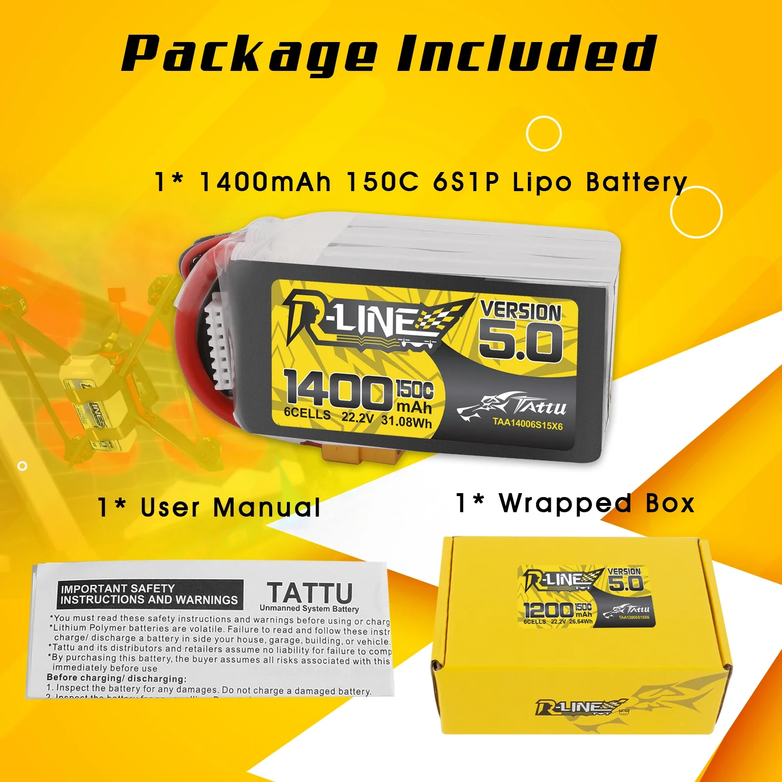 Tattu r-line 1200mAh 1400mAh 6 - Drone Battery 6S reseña y precio
