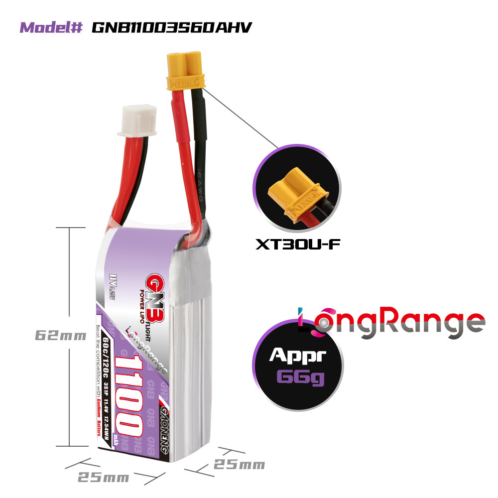 GNB 1100mAh 2S 3S 4S 6S 60C/12 - Drone Battery Connector reseña y precio