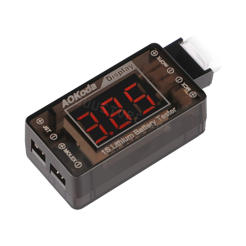 AOKoda AOK-041 1S LiPo probado - Drone Battery Voltage Checker reseña y precio